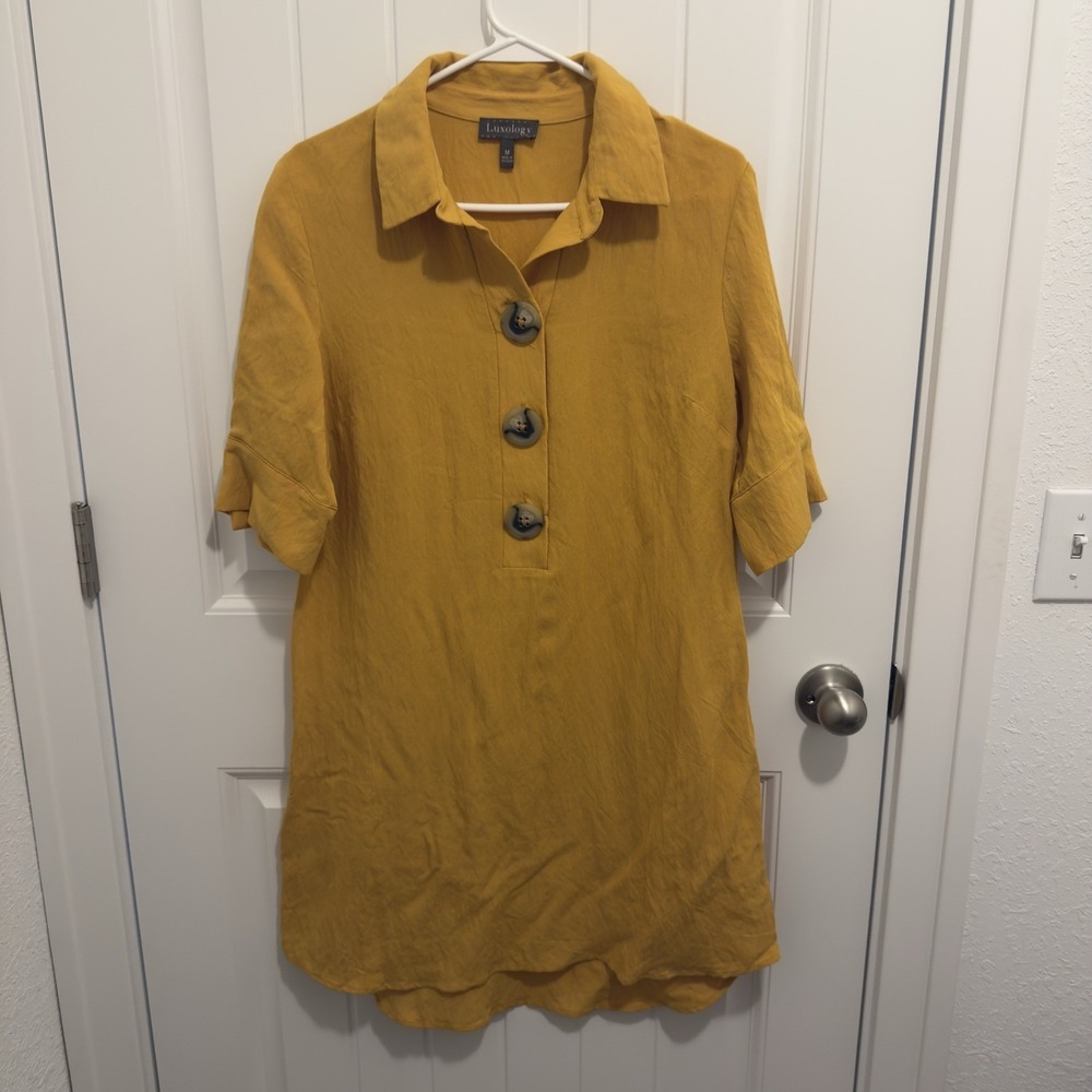 Luxology Women's Mustard Dress Big Button Design Size Medium